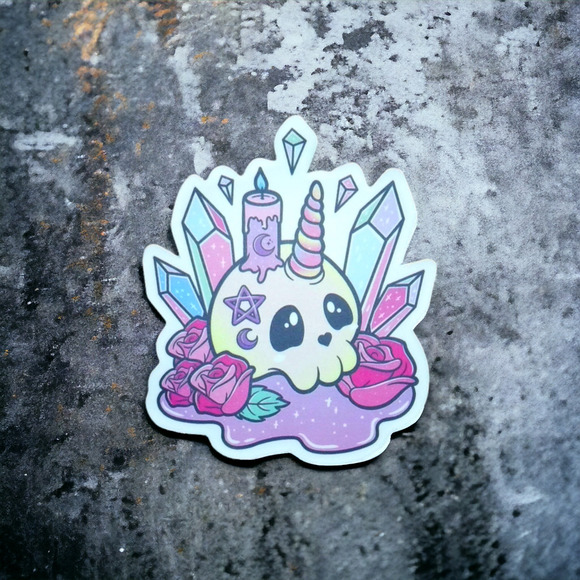 Unicorn Skull Roses Crystal Sticker Spooky Pastel Goth Cute Creepy Punk Scary - Picture 1 of 2